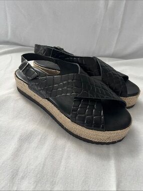 Christina Christi Handmade Black Leather Slingback Sandals NWOT